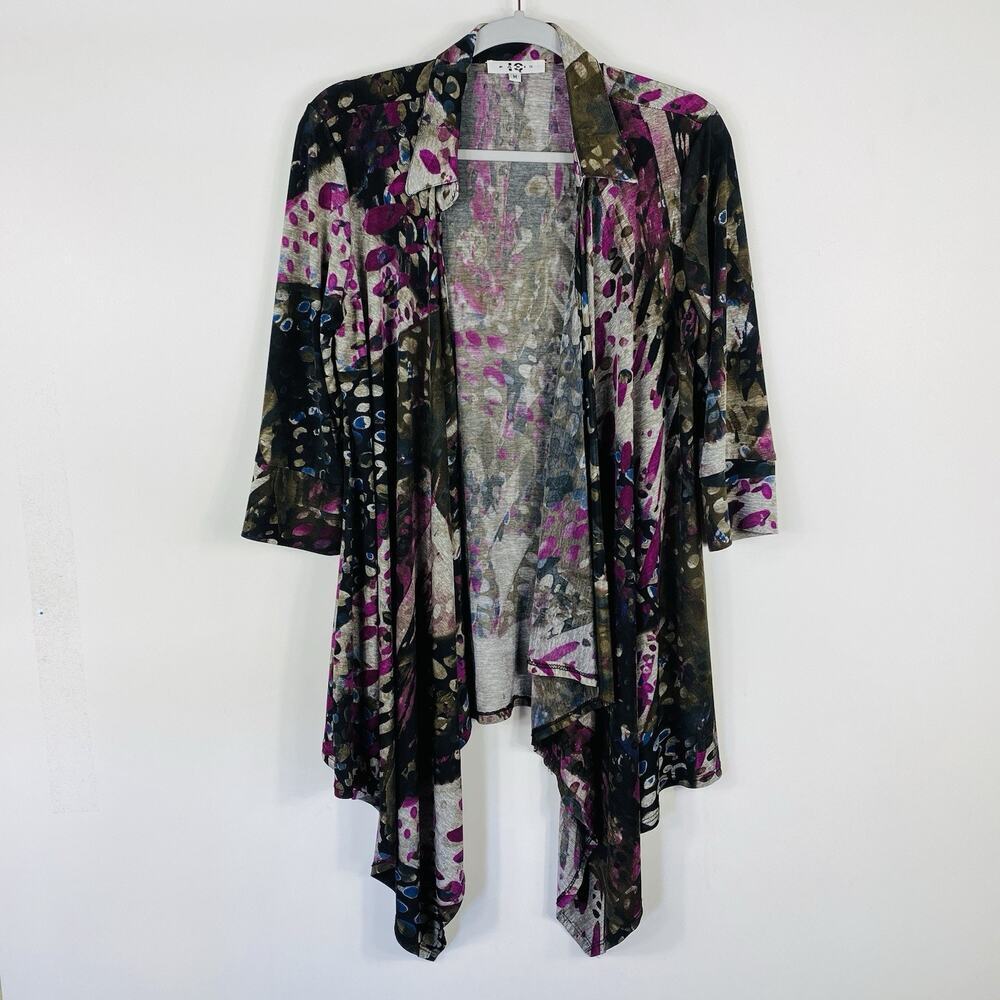 Paris IQ Top Medium Open Front Topper Layering 3/4 Sleeve Stretch Made In USA